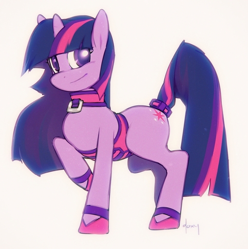 clothing collar doxy equid equine female feral fur hair hi_res horn horse mammal multicolored_hair purple_body purple_fur purple_hair solo twilight_sparkle_(mlp) two_tone_hair unicorn // 1200x1208 // 431KB