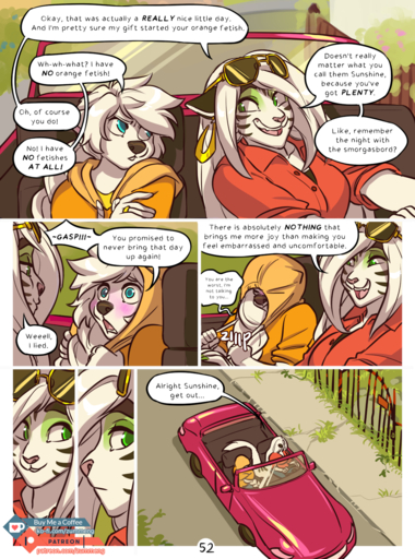 2019 5_fingers anthro blue_eyes breasts car clothed clothing comic detailed_background digital_media_(artwork) domestic_cat duo english_text estella_(zummeng) evie_(zummeng) felid feline felis female fingers green_eyes hair hi_res hoodie mammal pantherine smile text tiger topwear vehicle white_hair zummeng // 1189x1600 // 1.3MB