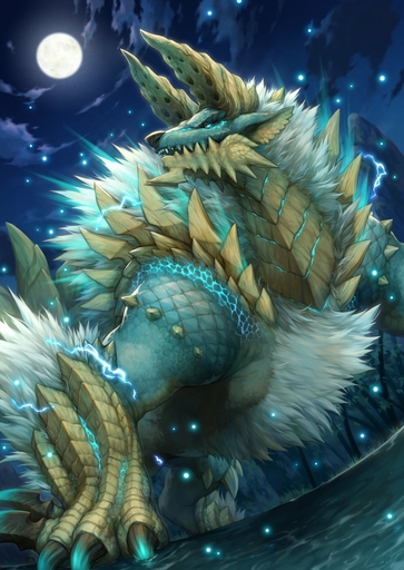 ambiguous_gender arm_spikes arm_tuft black_nose blue_body blue_ears blue_eyes blue_fur blue_glow blue_scales blue_skin capcom cheek_spikes chin_spikes claws cloud dragon elbow_tufts facial_spikes fanged_wyvern feral fur glowing glowing_arms glowing_body glowing_eyes hi_res horn kemokemono low-angle_view mane monster_hunter moon multicolored_body multicolored_ears multicolored_fur multicolored_skin neck_spikes night outside quadruped ridged_horn scales scalie sharp_claws shoulder_spikes sky solo spikes spikes_(anatomy) tan_body tan_ears tan_hands tan_horn tan_scales tan_spikes teeth tuft two_tone_body two_tone_ears two_tone_fur two_tone_skin video_games white_body white_fur white_mane white_tuft zinogre // 1000x1412 // 223.4KB