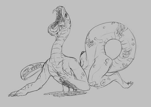 anthro blood bodily_fluids claws corruption monochrome mutation nude open_mouth reptile scalie snake solo tongue tongue_out wounded yaroul // 1280x905 // 127.7KB