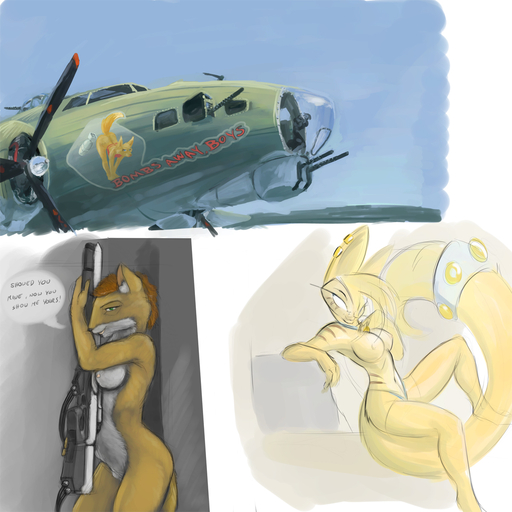 1:1 aircraft airplane ambberfox anthro areola b-17 b-17_flying_fortress breasts canid canine ear_piercing female flying_fortress fox gun hi_res holding_gun holding_object holding_weapon ipoke mammal misplaced_spigot multiple_images nipples nose_art nude piercing ranged_weapon sanura solo source_request unknown_species weapon // 1200x1200 // 589.6KB