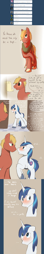 absurd_res big_macintosh_(mlp) blush braeburned comic cutie_mark dialogue digital_media_(artwork) duo earth_pony english_text equid equine erection feral feral_on_feral genitals hair hi_res horn horse long_image male malemale mammal penis pony shining_armor_(mlp) tall_image text unicorn // 1280x7297 // 3.1MB