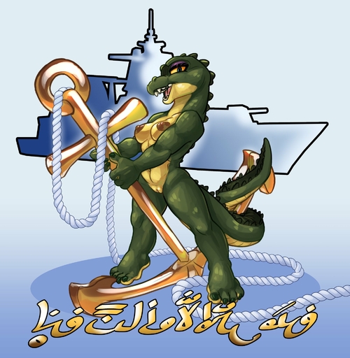 alligator alligatorid anchor anthro arabic arabic_text areola breasts claws crocodilian eyeshadow female genitals hi_res makeup nadia_gamal navy nipples non-mammal_breasts nude pussy reptile sailor scalie ship siroc smile solo text translation_request vehicle watercraft // 1998x2048 // 381.1KB