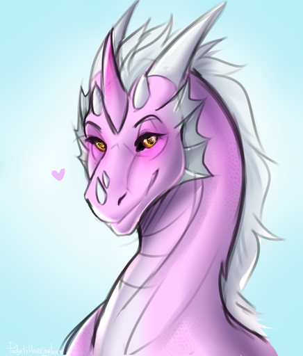 2019 amber_eyes digital_media_(artwork) dragon eyelashes hair headshot_portrait hi_res horn padjetxharrington pink_body pink_scales portrait scales solo white_hair // 1840x2160 // 509.4KB