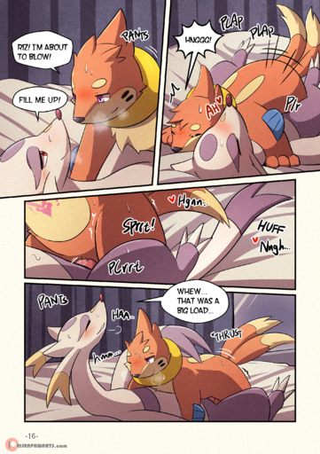 absurd_res animal_genitalia balls blush bodily_fluids buizel butt close-up comic cum cum_inside cute_fangs dripping duo ejaculation english_text fangs female female_penetrated feral feral_on_feral fin fluffy from_front_position generation_4_pokemon generation_5_pokemon genital_fluids genitals hi_res legs_up looking_pleasured lying male malefemale malemale male_penetrating male_penetrating_female mammal mating_press mienshao missionary_position mustelid on_back orange_body orgasm penetration pokemon_(species) precum pussy pussy_juice raised_tail rear_view risenpaw sex sheath spread_legs spreading sweat text vaginal vaginal_penetration video_games // 2039x2894 // 6.2MB