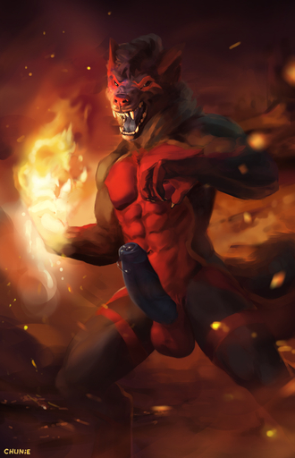 2018 abs angry anthro balls biceps big_penis biped black_body black_eyes black_fur black_penis bodily_fluids burning canid canine canis chunie claws detailed_background digital_media_(artwork) digitigrade erection facial_markings fire fireball foreskin fur genital_fluids genitals hair head_markings hi_res humanoid_genitalia humanoid_penis lineless looking_at_viewer magic magic_user male mammal markings multicolored_body multicolored_fur muscular muscular_anthro muscular_male navel neck_tuft no_sclera nude nytmare_(lyrusfirewolf) obliques open_mouth partially_retracted_foreskin pecs penis precum pubes red_balls red_body red_fur red_markings red_nose saliva smoke solo standing teeth tongue triceps tuft vein white_body white_fur wolf // 824x1280 // 360.4KB