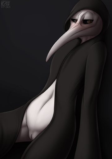2018 absurd_res anthro avian black_clothing bone brown_eyes clothed clothing creepy digital_media_(artwork) female flat_chested genitals grey_background grey_nipples hi_res intersex keadonger looking_at_viewer mask navel nipples pale_skin plague_doctor pussy scp-049 shaded simple_background solo // 1748x2480 // 2.4MB