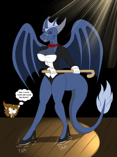 absurd_res anthro blue_body breasts cane cleavage clothed clothing dancing dragon duo eulipotyphlan eyewear female female_focus glasses hedgehog hi_res male mammal non-mammal_breasts rob_(rthc) robthehoopedchipmunk solo_focus tulip_(rthc) // 4000x5333 // 4.7MB