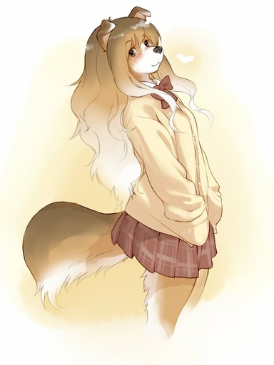 3:4 <3 anthro blush bottomwear bow_tie brown_eyes canid canine canis clothed clothing digital_media_(artwork) domestic_dog female fully_clothed hair hands_in_pockets kemono kikurage koriyama_meiko long_hair looking_at_viewer mammal multicolored_hair pockets portrait shaded simple_background skirt solo sweater three-quarter_portrait topwear two_tone_hair // 750x1000 // 60.0KB