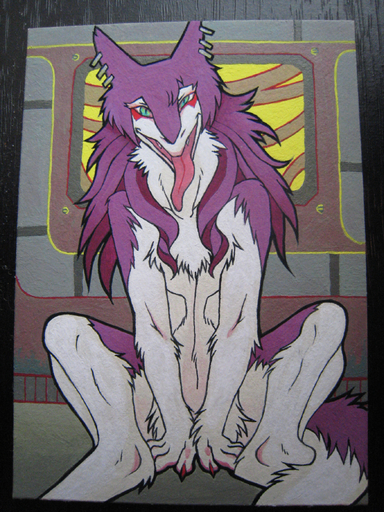 4_fingers anthro barefoot biped claws ear_piercing feet fingers front_view fur looking_at_viewer male mammal markings mick39 northern nude painting_(artwork) photographed_drawing piercing pupils purple_body purple_fur sergal sitting slit_pupils solo teal_eyes tongue tongue_out traditional_media_(artwork) white_body white_fur // 683x910 // 1.2MB