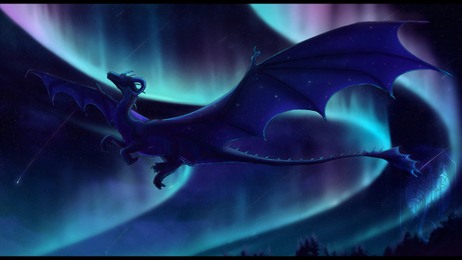16:9 2019 black_bars claws cool_colors digital_media_(artwork) dragon feral hi_res horn membrane_(anatomy) membranous_wings night outside scalie sinistereternity sky smile solo spines star starry_sky western_dragon wings // 1600x900 // 2.0MB