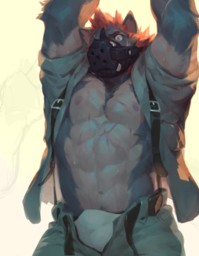 2015 abs anthro bdsm belt clothed clothing fur male mammal muscular muscular_anthro muscular_male nipples null-ghost solo // 673x868 // 576.1KB