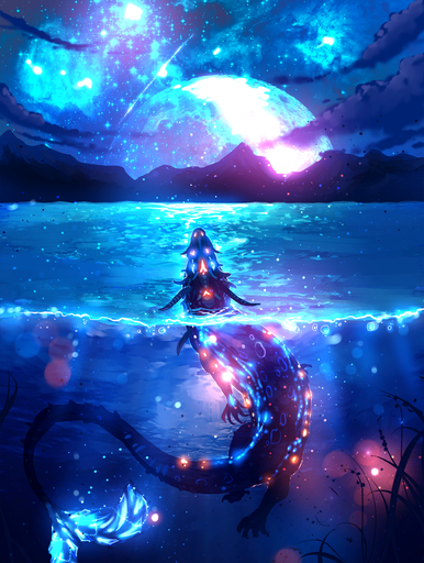 2017 detailed_background digital_media_(artwork) dragon feral hi_res night outside partially_submerged ryky sky solo star starry_sky water waterline_view // 957x1268 // 1.3MB