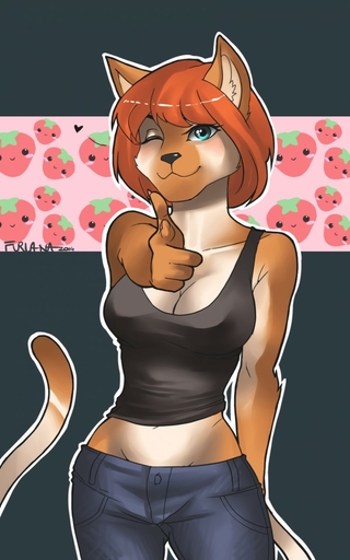 2014 anthro breasts clothed clothing felid female finger_gun furlana gesture hi_res looking_at_viewer mammal one_eye_closed small_waist smile solo wide_hips wink // 801x1280 // 146.9KB