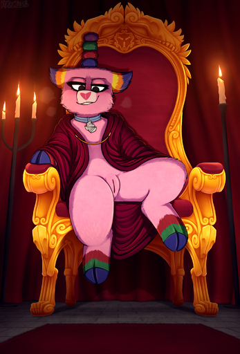 absurd_res animate_inanimate candle chair clothing collar equid equine female feral fire fur furniture genitals hi_res hooves horn horse keadonger living_piñata mammal multicolored_body multicolored_fur pink_body pink_fur piñata pussy robe scp-956 scp_foundation solo throne unicorn // 2021x2986 // 2.2MB