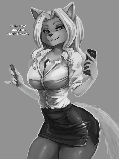 3:4 5_fingers anthro big_breasts bottomwear breasts businesswear cheese_quesadilla cleavage clothed clothing digital_media_(artwork) felid female fingers general-irrelevant grey_background hair hi_res holding_object holding_pen holding_phone looking_at_viewer mammal pen pencil_skirt phone shirt simple_background skirt smile solo topwear vibrating_phone // 1080x1440 // 443.3KB