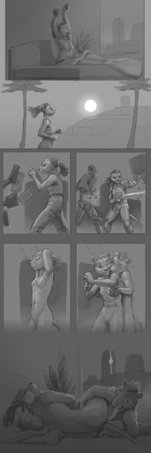 1:3 2022 absurd_res anthro anthro_on_anthro butt clothed clothing comic digital_media_(artwork) female fully_clothed greyscale gun hi_res holding_gun holding_object holding_weapon ipoke midriff monochrome open_mouth outside ranged_weapon sex shower showering showering_together tongue tongue_out weapon yawn // 800x2400 // 1.8MB