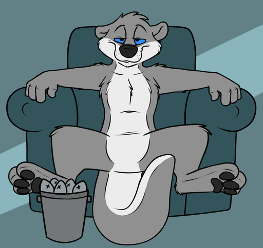 3_toes 4_fingers anthro armchair biped black_nose black_pawpads blue_sclera bucket chair cheek_tuft chest_tuft container countershade_face countershade_tail countershade_torso countershading eyebrows facial_tuft featureless_crotch feet fingers flat_colors front_view full-length_portrait fur furniture grey_background grey_body grey_fur grey_tail half-closed_eyes head_tuft hi_res knee_tuft leg_tuft looking_at_viewer lutrine male mammal multicolored_body multicolored_fur mustelid narrowed_eyes nude on_armchair pawpads portrait rotten_robbie shoulder_tuft simple_background sitting solo spread_legs spreading toes tuft two_tone_body two_tone_fur two_tone_tail white_body white_countershading white_fur white_tail // 1300x1228 // 302.6KB