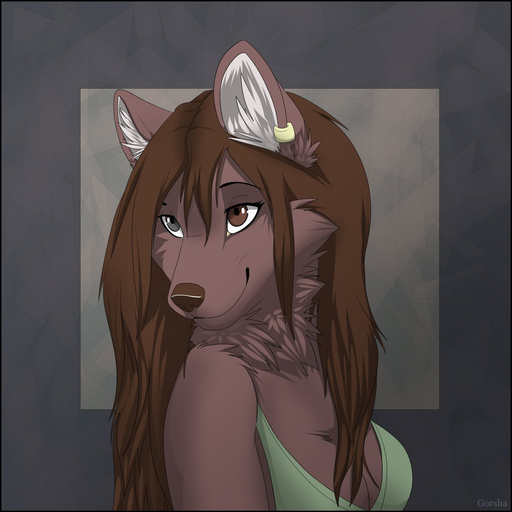 1:1 anthro bra breasts brown_body brown_eyes brown_fur brown_hair brown_nose canid canine canis clothed clothing ear_piercing ears_up female fur gorsha_pendragon grey_eyes hair heterochromia hi_res keidran long_hair mammal natani piercing simple_background smile solo twokinds underwear webcomic webcomic_character wolf // 1280x1280 // 722.7KB