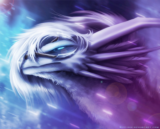 armor blue_eyes blurred_background dragon feral fur furred_dragon hair hi_res horn neytirix solo white_body white_fur white_hair // 2680x2158 // 536.4KB