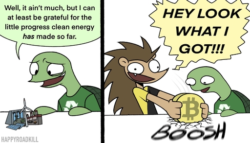 2021 anthro bitcoin clothed clothing comic cryptocurrency dialogue duo english_text happyroadkill hi_res holding_object humor libertarian_porcupine male mammal motion_lines political_cartoon politics porcupine reptile rodent scalie shirt solar_panels sound_effects t-shirt text topwear turtle wind_turbine yelling // 2046x1173 // 228.2KB