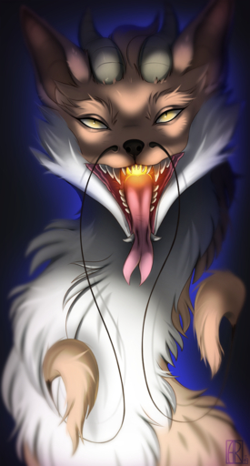 2019 black_nose digital_media_(artwork) dragon fur furred_dragon hi_res horn looking_at_viewer open_mouth rayley teeth tongue white_body white_fur yellow_eyes // 800x1492 // 1.1MB