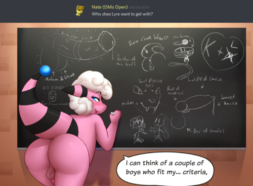 2019 aiden_laninga anglo anthro anthrofied anus balls bent_over big_butt blush bodily_fluids bovid butt caprine chalkboard collar digital_media_(artwork) dominic_armois english_text fan_character fangs flaaffy fur genital_fluids genitals girly hi_res knot looking_at_viewer looking_back looking_back_at_viewer lycanroc lyre_belladonna male mammal midday_lycanroc nintendo penis perineum pokemon pokemon_(species) pokemon_mystery_dungeon precum seductive solo text video_games wanderlust zoroark // 1663x1223 // 1.1MB