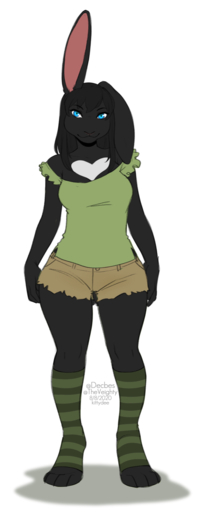 2020 4_toes anthro black_hair blue_eyes clothed clothing digital_media_(artwork) feet female fingers hair hi_res kittydee lagomorph leporid mammal rabbit simple_background smile solo standing toes white_background // 504x1280 // 174KB