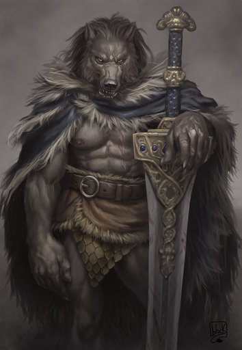 anthro blaidd_(elden_ring) canid canine canis claws fur_cape hi_res lion21 male mammal melee_weapon muscular muscular_male nipples scar solo sword video_games weapon wolf // 884x1280 // 518.4KB
