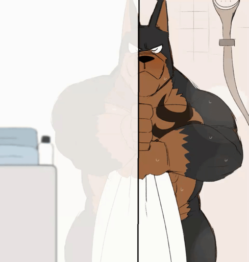 2021 2d_animation abs animated anthro biceps black_body black_fur black_nose blinking blush blush_lines brown_body brown_fur canid canine canis dobermann domestic_dog dropping_object erection erection_under_towel fur hyaku_(artist) looking_at_viewer looking_down male mammal multicolored_body multicolored_fur muscular muscular_anthro muscular_male nipple_piercing nipples nude pecs piercing pinscher prick_ears short_playtime shower shower_hose smile solo steam surprise tattoo towel two_tone_body two_tone_fur wet // 960x1008 // 1.3MB