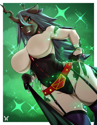 2019 absurd_res anthro anthrofied arthropod avante92 big_breasts breasts changeling clothed clothing cosplay digital_media_(artwork) dominant dominant_female female hair hi_res holding_leash holding_object horn leash long_hair looking_at_viewer nemuri_kayama queen_chrysalis_(mlp) solo // 2625x3375 // 6.9MB