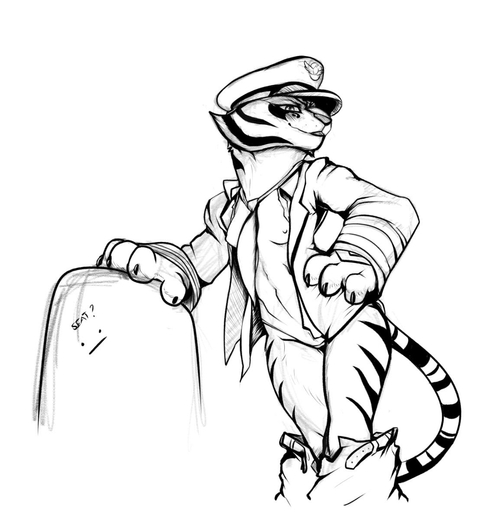 2019 anthro breasts claws clothing facial_markings felid female fur hand_on_hip hat head_markings headgear headwear looking_at_viewer mammal markings master_tigress monochrome nipples pantherine pose sabrotiger simple_background sketch small_breasts smile solo striped_body striped_fur stripes tiger undressing uniform // 1140x1181 // 95.3KB