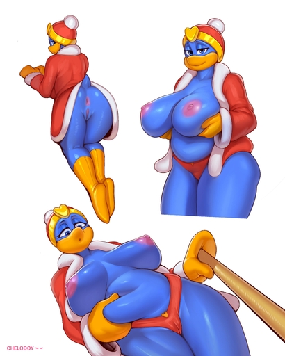 absurd_res anthro anus avian belly big_breasts bird breasts butt camel_toe chelodoy chubby_female clothed clothing crossgender feet female genitals glistening glistening_body hand_on_breast hand_on_stomach hat headgear headwear hi_res holding_belly holding_breast holding_stomach king_dedede looking_at_self looking_at_viewer looking_back mtf_crossgender nipples non-mammal_breasts penguin pussy robe simple_background slightly_chubby smile soles solo text video_games walking_stick y_anus // 2962x3700 // 487.2KB