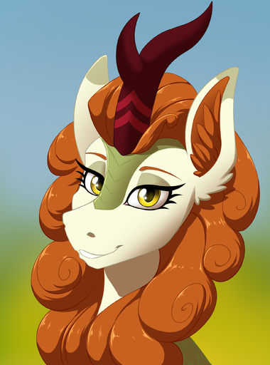 absurd_res amber_eyes asian_mythology autumn_blaze_(mlp) chinese_mythology east_asian_mythology equid equine female feral friendship_is_magic hair hasbro hi_res horn horse inner_ear_fluff kirin looking_at_viewer mammal my_little_pony mythology orange_hair pony portrait smile solo tuft twotail813 yellow_eyes // 2000x2692 // 1.1MB