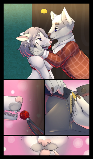 2018 anthro canine comic comic_page elvche female fluffy gag hair licking male mammal nipples purple_hair saliva sex_toy short_hair tongue tongue_out wolf // 1079x1837 // 1.4MB