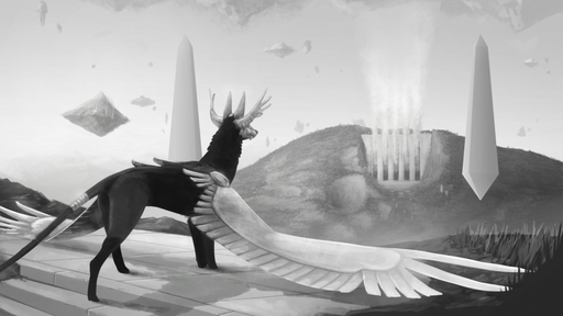16:9 2021 detailed_background feral floating_island grass greyscale horn ipoke monochrome outside plant sky solo unknown_species widescreen wings // 1280x720 // 118.8KB
