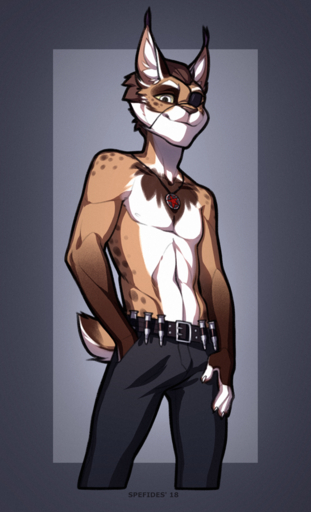 2018 anthro blue_eyes digital_media_(artwork) eye_patch eyewear felid male mammal navel simple_background spefides // 547x900 // 619.8KB