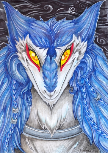 amber_eyes anthro blue_body blue_fur collar fur grin looking_at_viewer male mammal markus_(dowantanaccount) portrait sergal smile smoke solo zvynuota // 700x988 // 683KB