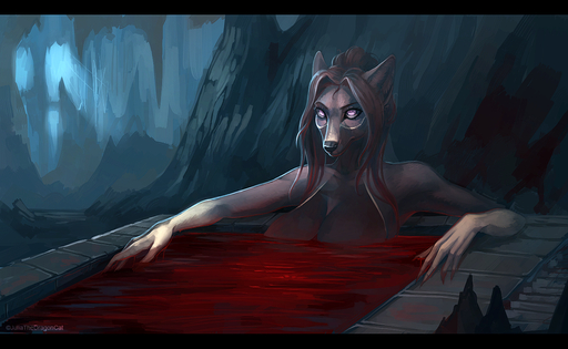 5_fingers anthro black_bars black_nose blood bodily_fluids brown_hair canid canine canis detailed_background digital_media_(artwork) domestic_dog female fingers hair juliathedragoncat mammal solo // 1300x800 // 981KB