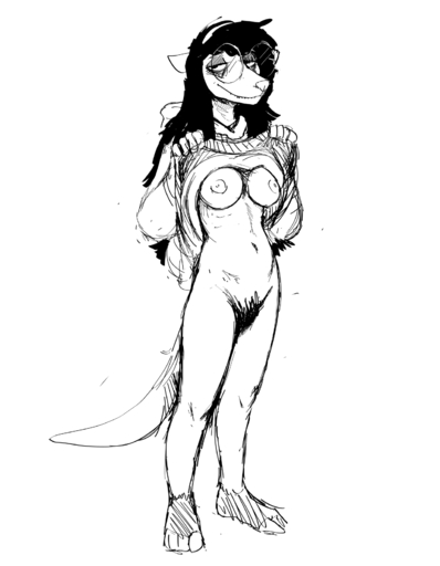 2021 4_toes anthro barefoot black_and_white bottomless breasts clothed clothing clothing_lift didelphid eyewear feet female flashing glasses hi_res hladilnik mammal marsupial marylin_(hladilnik) monochrome navel nipples pubes shirt shirt_lift sketch solo toes topwear // 1280x1646 // 149.6KB