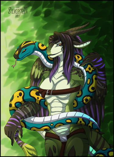 absurd_res anthro black_border border breasts dragon duo female hair hi_res python reptile scalie silvergrin snake // 2400x3288 // 3.3MB