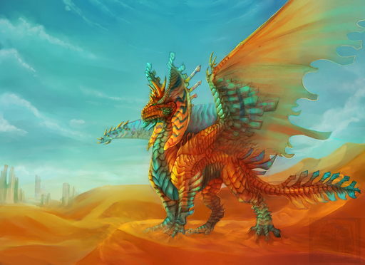 2019 absurd_res blue_body blue_scales day detailed_background digital_media_(artwork) dragon feral gelangweiltertoaster hi_res horn membrane_(anatomy) membranous_wings orange_body orange_scales outside scales sky solo spines wings // 3259x2368 // 6.9MB