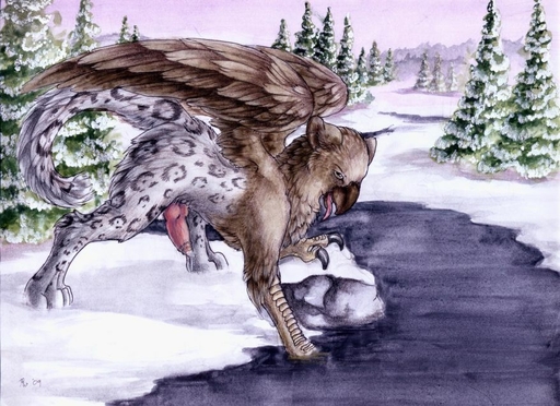 avian beak detailed_background erection feathered_wings feathers felid feral genitals gryphon knot leopard male mammal mythological_avian mythology outside pantherine penis ruaidri side_view snow snow_leopard solo wings winter // 878x638 // 134.8KB