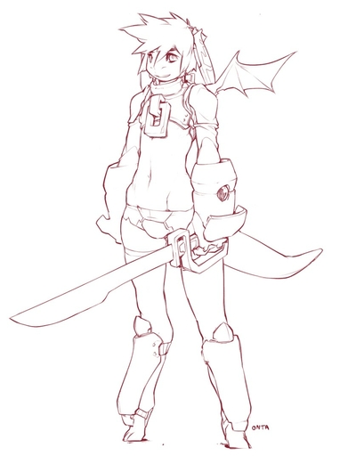 anthro armor biped clothed clothing devin_(onta) doxy hair holding_object holding_sword holding_weapon male melee_weapon membrane_(anatomy) membranous_wings midriff monochrome shin_guards short_hair shoulder_guards simple_background skimpy solo standing sword weapon white_background wings // 800x1071 // 82.2KB