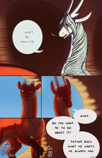 2015 angry cave claws comic conditional_dnp dialogue dragon duo ears_back english_text female feral frisky_ferals green_eyes guilty hi_res horn inside kindle long_neck looking_back male mane mother open_mouth parent pivoted_ears quadruped red_body red_scales scales scalie sefeiren sky son speech_bubble standing text vera_(sefeiren) white_body white_scales // 1000x1542 // 1016.2KB