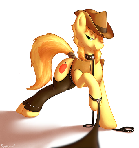 ambiguous_gender ambiguous_pov blonde_hair braeburn_(mlp) braeburned chaps clothing collar cutie_mark digital_media_(artwork) dominant dominant_male earth_pony equid equine feral first_person_view fur green_eyes hair hat headgear headwear hi_res holding_leash holding_object horse leash leashed_pov long_hair looking_at_viewer male maleambiguous mammal pony shaded solo submissive submissive_ambiguous tail_wraps wraps yellow_body yellow_fur // 1400x1493 // 1.1MB