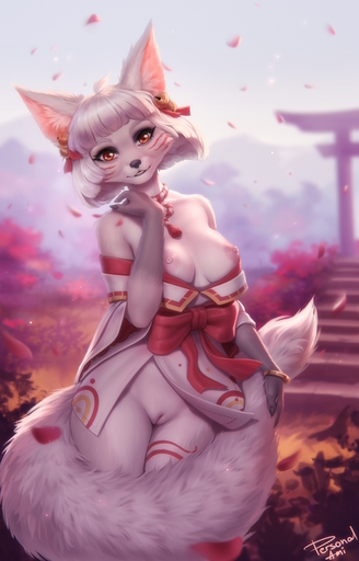 2021 anthro anthrofied areola asian_clothing bald_crotch bangs bell breasts canid canine cleft_of_venus clothed clothing crotch_lines curvy_figure day digital_media_(artwork) east_asian_clothing female flower_petals fluffy fluffy_ears fluffy_tail fox fox_spirit front_view fur fur_tuft genitals glistening glistening_areola glistening_breasts glistening_eyes glistening_nipples grass hair hi_res hourglass_figure inner_ear_fluff japanese_clothing light long_tail looking_at_viewer looking_forward mammal medium_breasts miko_outfit monotone_areola monotone_hair monotone_nipples monotone_tail nipples no_underwear outside partially_clothed peach_pussy personalami petals pink_areola pink_nipples plant portrait prick_ears pubic_mound pussy red_eyes ribbons shaded shadow short_hair shrine_maiden shrub signature small_waist solo standing straight_bangs sunlight suzu_(crush_crush) three-quarter_portrait torii tuft white_body white_fur white_hair white_tail wide_hips // 768x1200 // 369.5KB