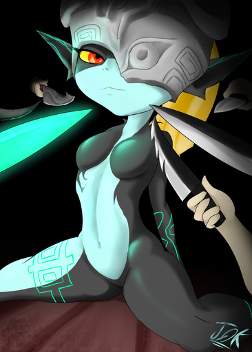 2019 absurd_res armor breasts dark digital_media_(artwork) disembodied_hand featureless_breasts featureless_crotch female female_focus glowing group headgear helmet hi_res humanoid humanoid_pointy_ears jarnqk knife looking_at_viewer meme midna not_furry shaded short_stack sitting smug solo_focus tattoo twili video_games wooden_floor // 2000x2800 // 916.5KB