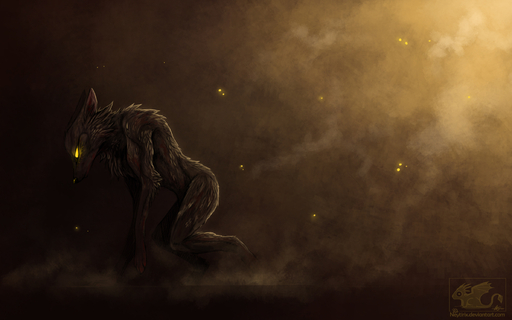 16:10 ambiguous_gender anthro brown_background brown_body brown_fur canid canine canis fur gradient_background hi_res mammal neytirix nude simple_background solo wolf yellow_eyes // 2384x1490 // 962.9KB