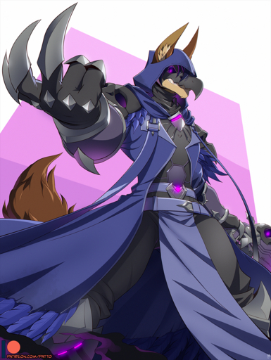 2018 anthro canid canine clothed clothing digital_media_(artwork) hi_res mammal mask patto reaper_(disambiguation) simple_background solo standing video_games // 963x1280 // 2.4MB